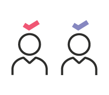 two stick figures, one with a pink checkmark over their head, and the other with a purple checkmark over their head, indicating right care for the right person.