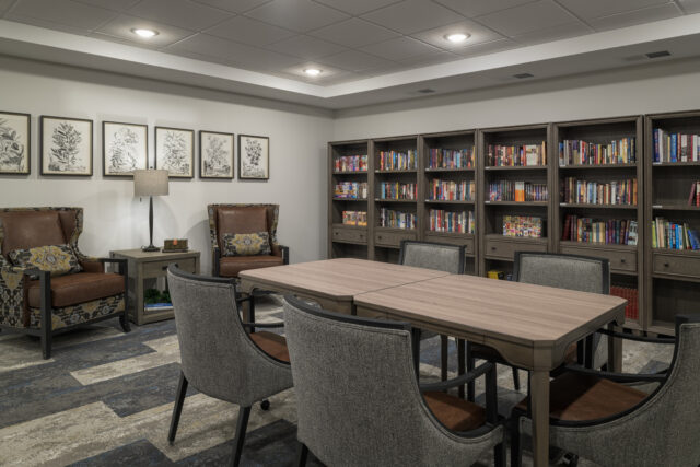 Resident library with stacks of books