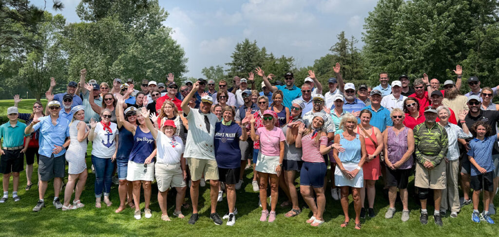 Group photo of golfers, staff, and community members at the 2025 Milaca Elim Meadows Golf Classic, celebrating Cassia CEO Bob Dahl’s final tournament and raising funds to support resident room updates.