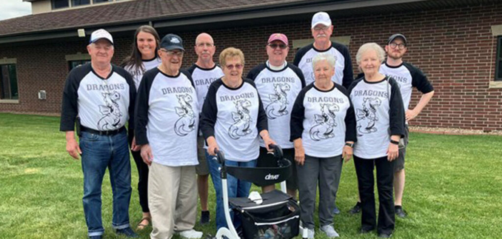 The beanbag baseball players together smiling