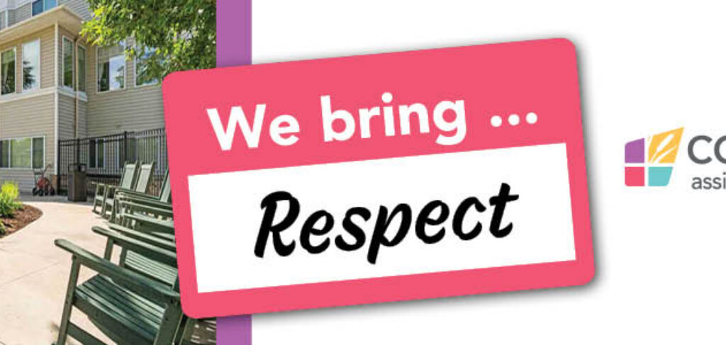 Patio view of Cornerstone Assisted Living with their logo