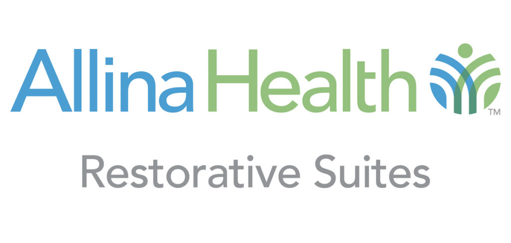Allina Health Restorative Suites logo with blue and green “Allina Health” text, gray “Restorative Suites” text, and the Allina Health emblem.